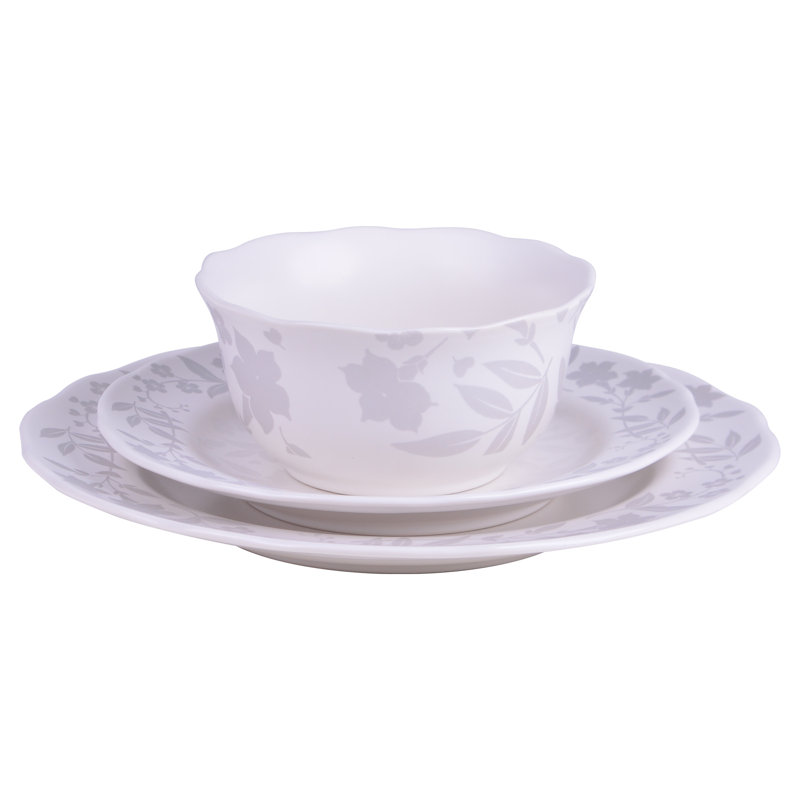 Elegant Floral White Porcelain 12-Piece Dinnerware Set