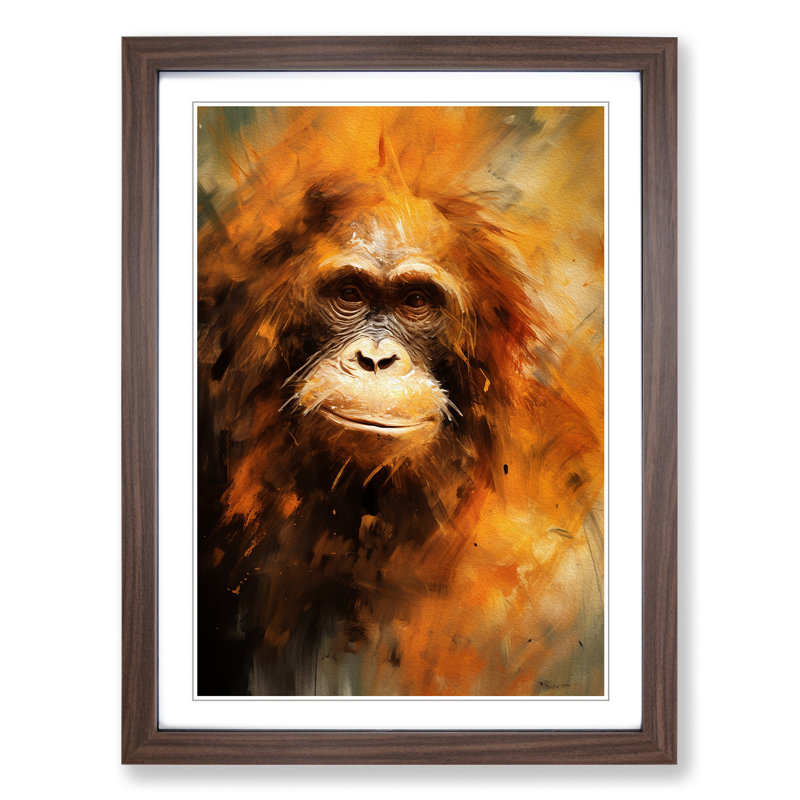 Orangutan Gestural - Framed Print, 64cm H x 46cm W x 2cm D, Walnut Framed
