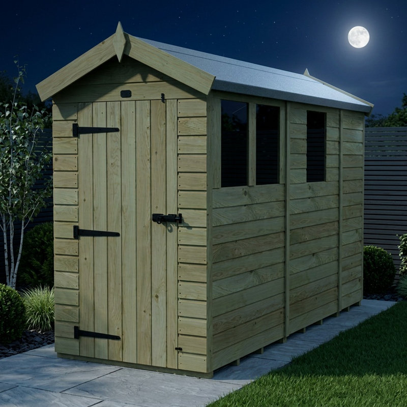 Total Sheds 4ft x 9ft Apex Garden Shed - Single Door - With Windows - Pressure Treated Timber - UK Manufactured