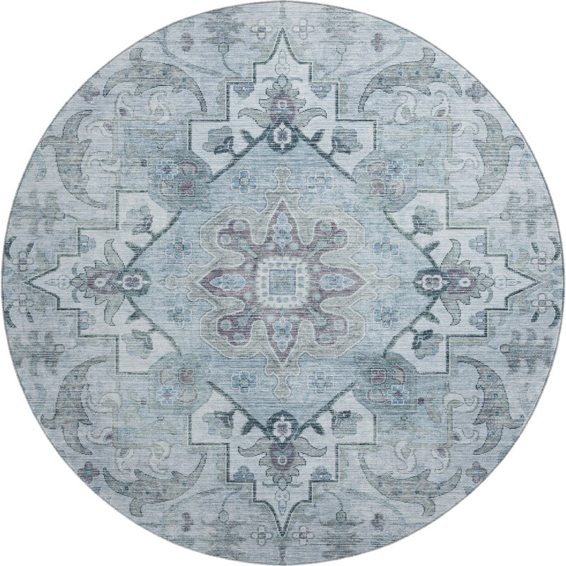 Premium Machine Washable Mayfield AMF2164 global Rug, Sky, Round 8' 