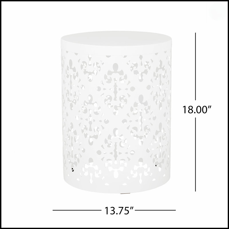 Table de bout extérieure en métal durable avec motif floral élégant pour les espaces de patio et de jardin modernes, Blanc