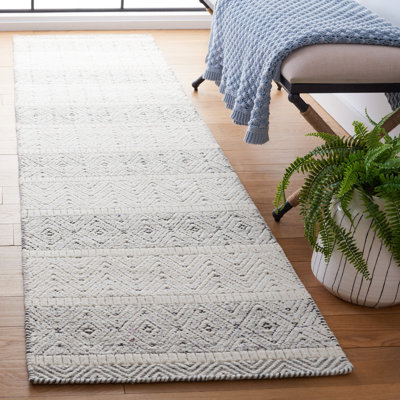 Martha Stewart 9606 Hand Loomed Wool/Cotton Geometric Rug in Ivory/Gray