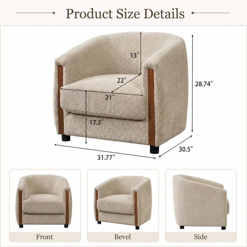 Fauteuil demi-tonneau Modern Modern, Oatmeal Boucle