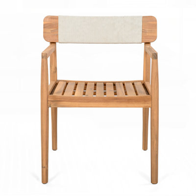 4-Piece Outdoor Dining Chairs Set with Armrests, Teak-Look Acacia Wood and White Rope Weave