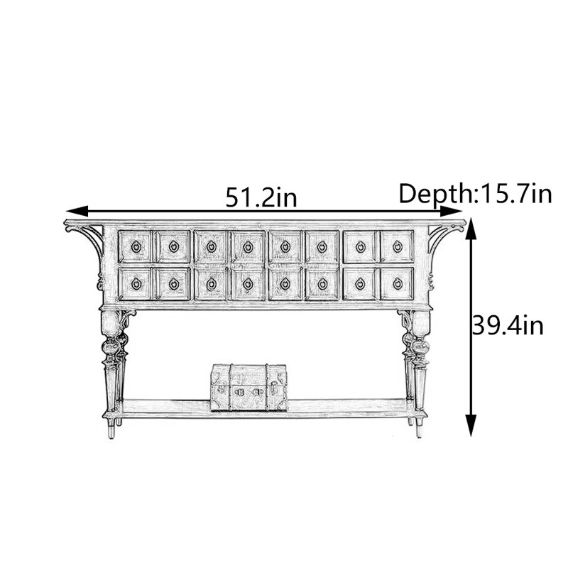 Console carbonisée noire, H 39,4 po x l 51,2 po x P 15,7 po