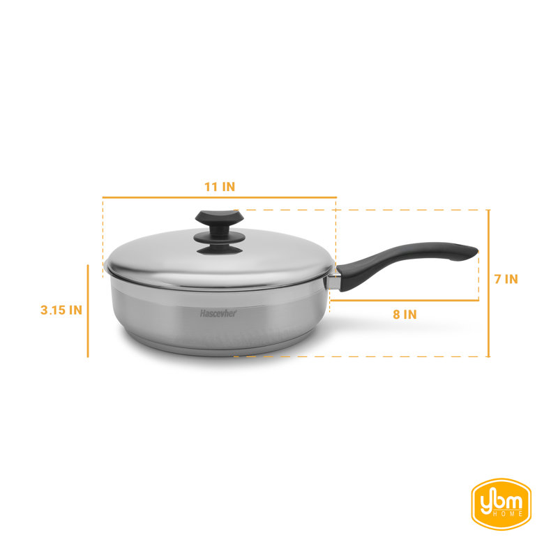 Poêle à frire en acier inoxydable ybm home Hascevher, 11 po avec couvercle