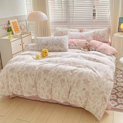 Housse de couette, literie à motif de feuilles florales blanches et roses