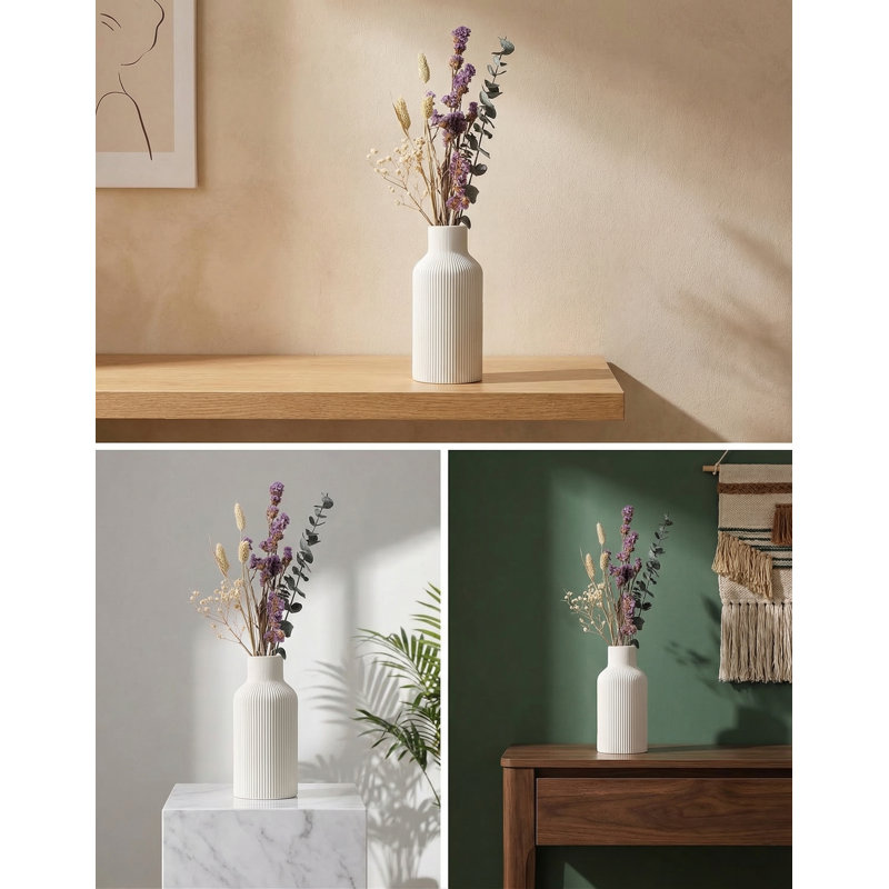 Ceramic Flower Vase, Minimalist & Modern Style For Home Decor. This 8-Inch Small Vase Is  For Pampas Grass And Floral Arrangements, Ideal As A Decorative Piece For Tables, Shelves, Bookshelves, Mantels, Entryways, And As An Elegant Centerpie