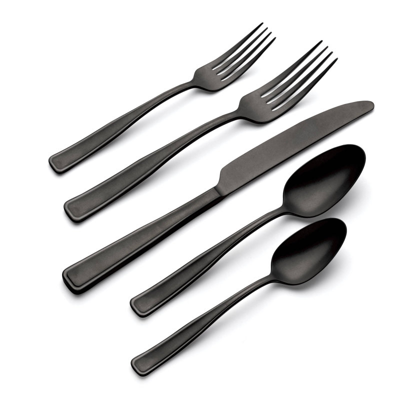 Oneida Reid Satin 20 Piece Flatware Set, Black