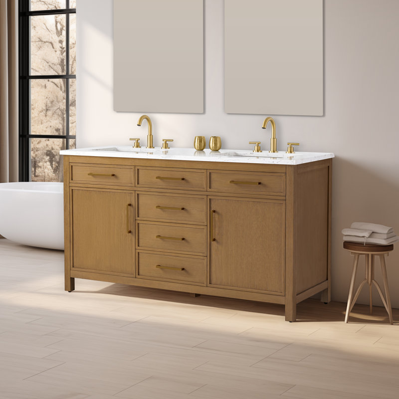 Reajean 60" Double Vanity, Caramel/Brushed Bronze