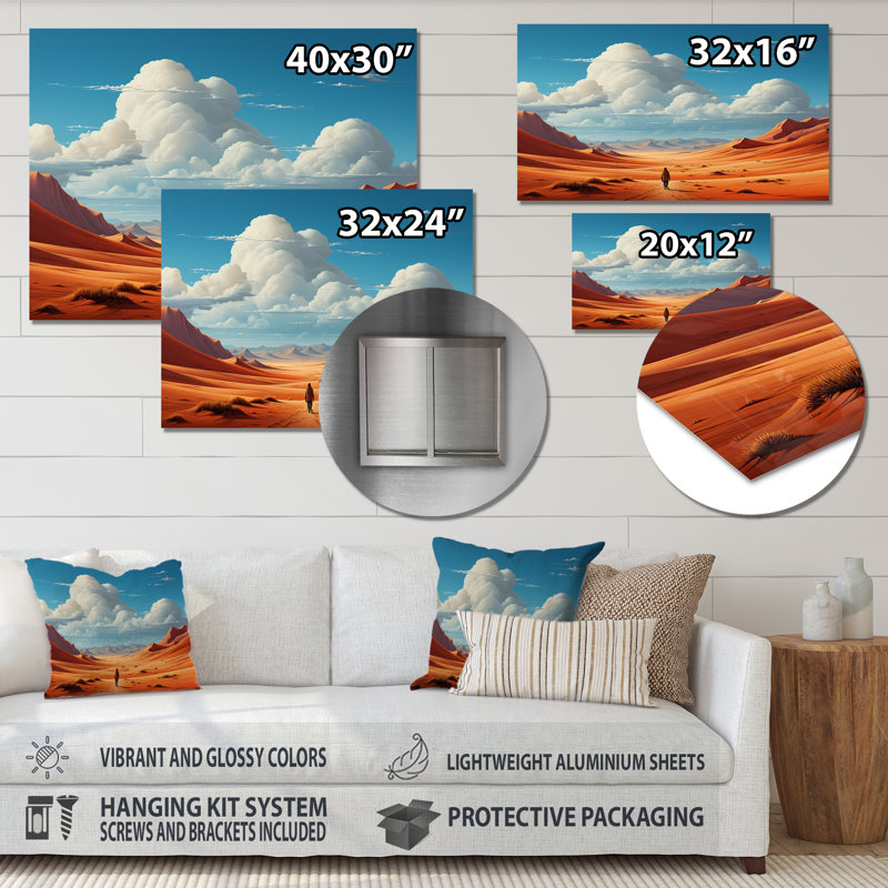 Art mural en métal brun et azur dans le désert de l'espace sur la planète Mars II, H 16 po x l 32 po x P 1 po