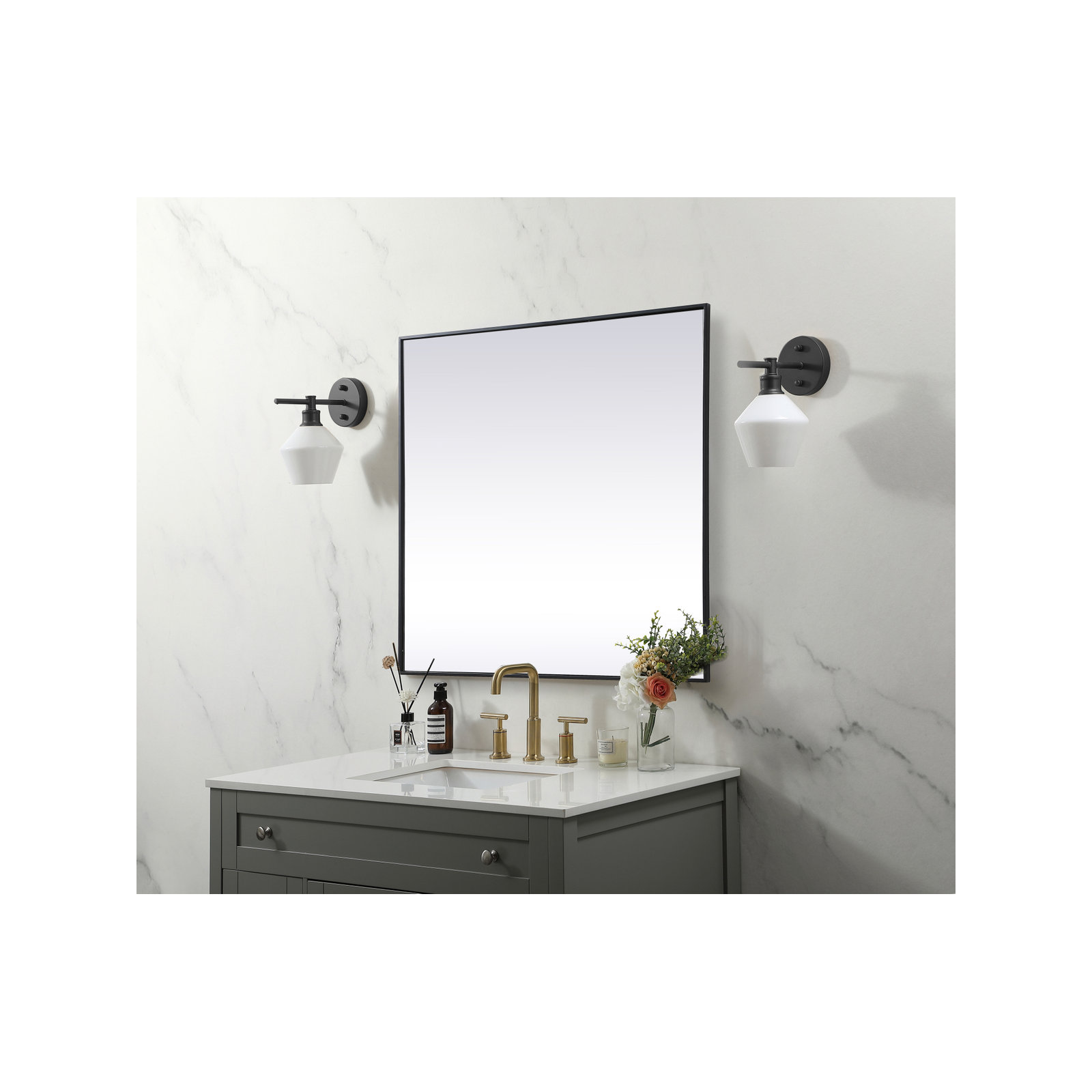 Valparaiso Metal Square Wall Mirror, 42"  x 42" , Black