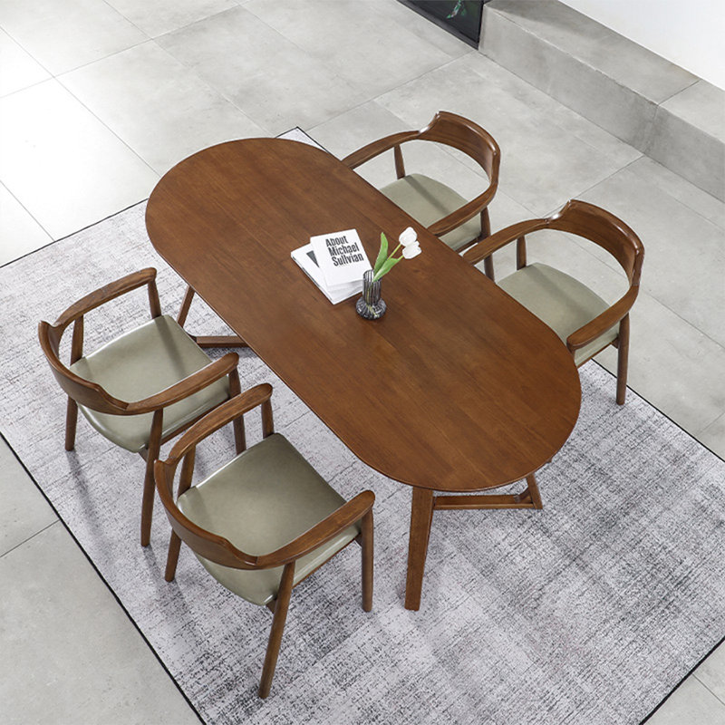 Nut-brown Oval Solid Wood Dining Table