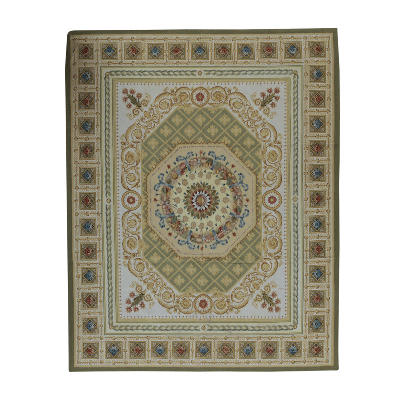 Hand-Knotted High-Quality Light Blue and Green Area Rug