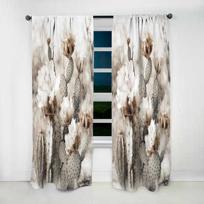 Cream Desert Cactus - Traditional Velvet Curtain - Room Darkening - 1 panel