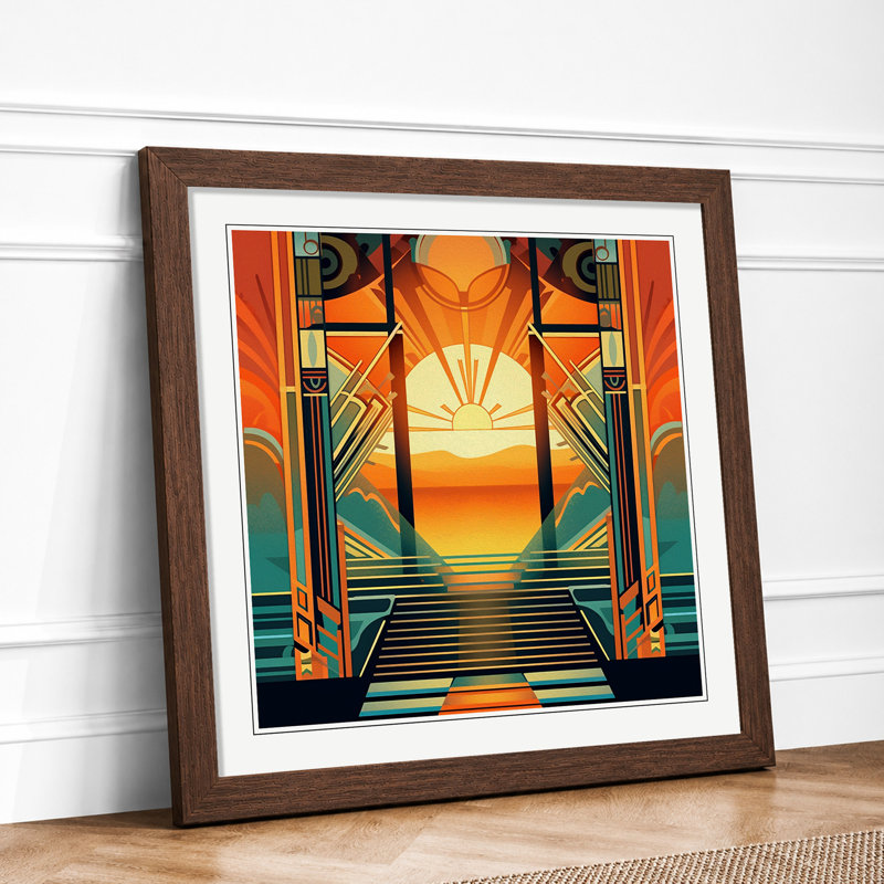 Sunrise Art Deco No.1 - Framed Print, Walnut