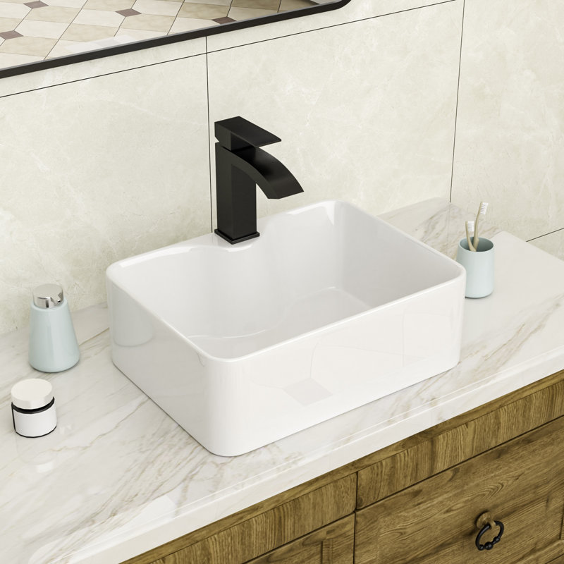 Lavabo de salle de bain vasque rectangulaire en céramique blanche avec robinet 16 po x l 12 po x 16 po
