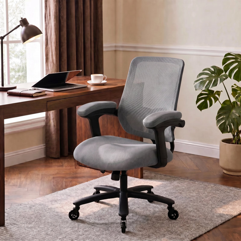 Grande et grande chaise de bureau en filet, chaise de bureau réglable robuste 500LBS avec accoudoirs rabattables, Grey