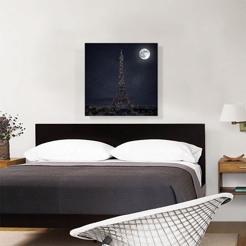 Paris, Paris, Tour Eiffel, Noël, Holliday, lumières, nuit noire - impression sur toile tendue, H 26 po x l 26 po x P 1,5 po