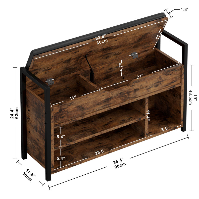 Lookebill Upholstered Storage Bench, 24.4" H x 39.4" W x 11.8" D