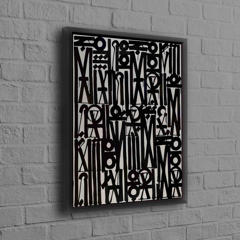 Art mural moderne sur toile pour le salon, présentant un design de script unique, Cadre flottant noir, H 94 po x l 41 po