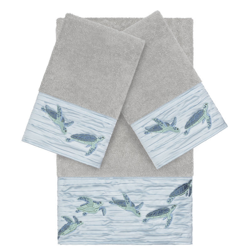 Mia Embellished 3 Piece Towel Set, Light Gray