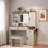 Farmhouse Vanity Desk With Sliding Led Mirror, Glass Top, Charging Station, 4 Drawers, 2 Cabinets And Stool-1098662588