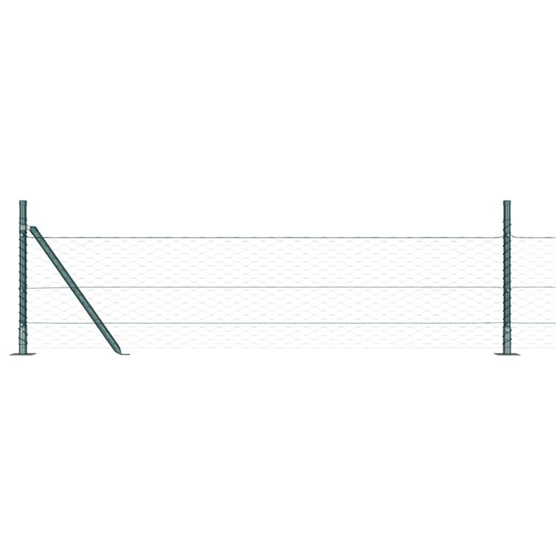 Vidaxl Fence With Posts PVC-Coated Steel, Green, 50cm H x 2500cm W x 3.2cm D