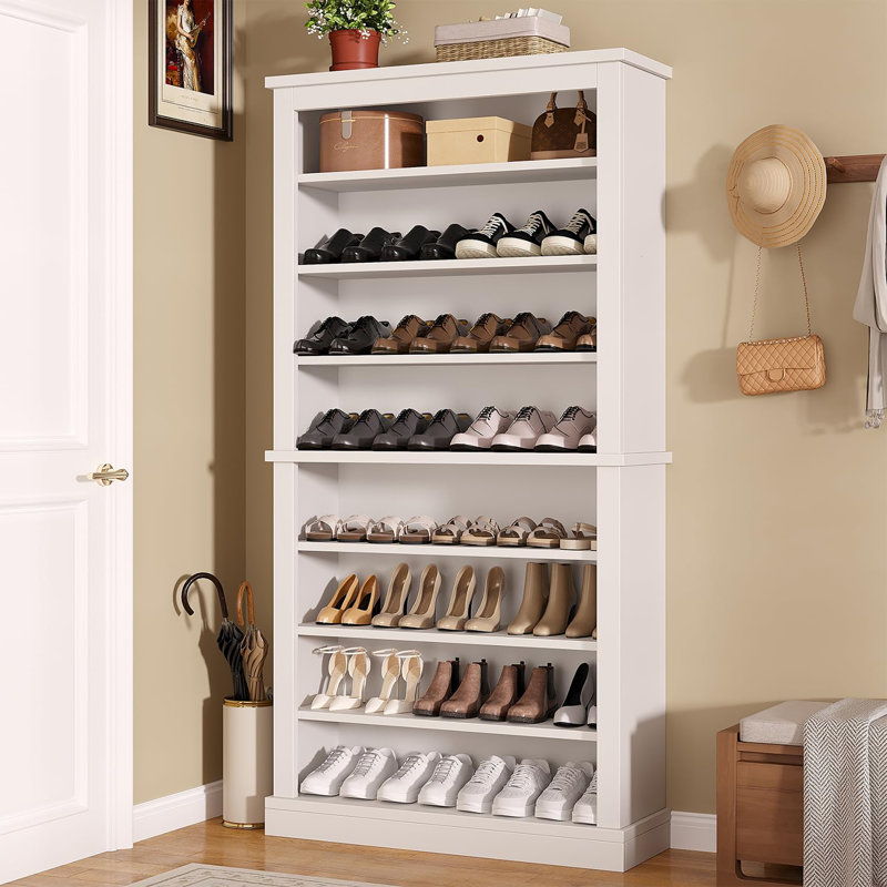Étagère à chaussures 71 pouces de haut à 9 niveaux avec tablettes réglables, Blanc