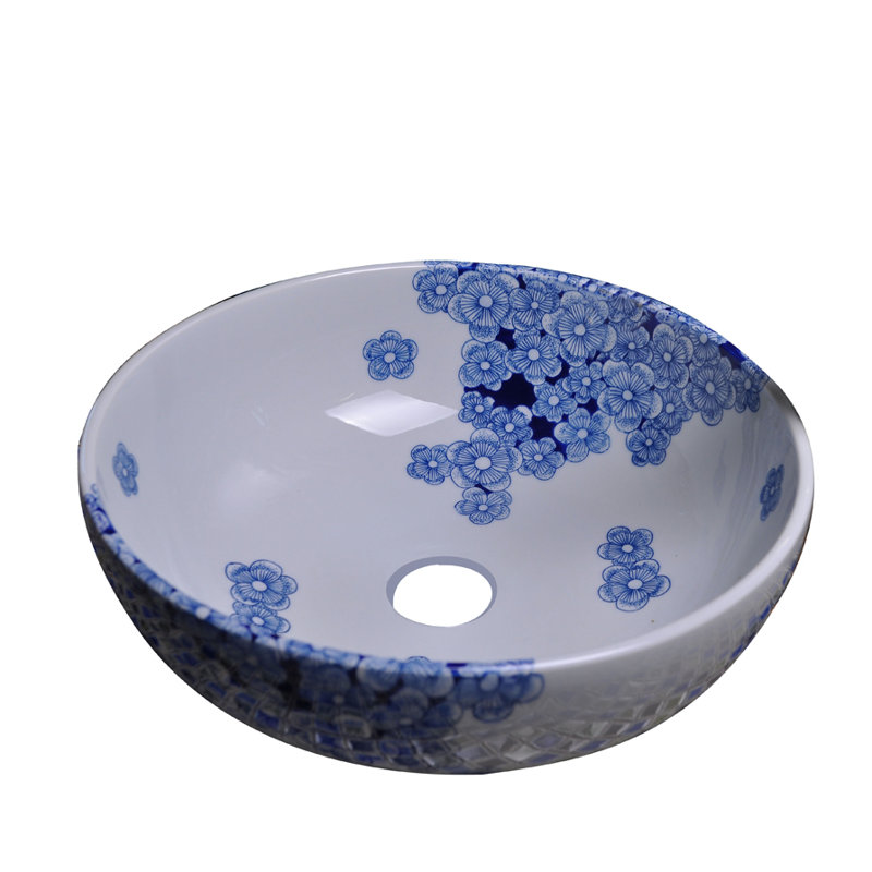 Dawn USA 16.25'' White And Blue Ceramic Circular Bathroom Sink