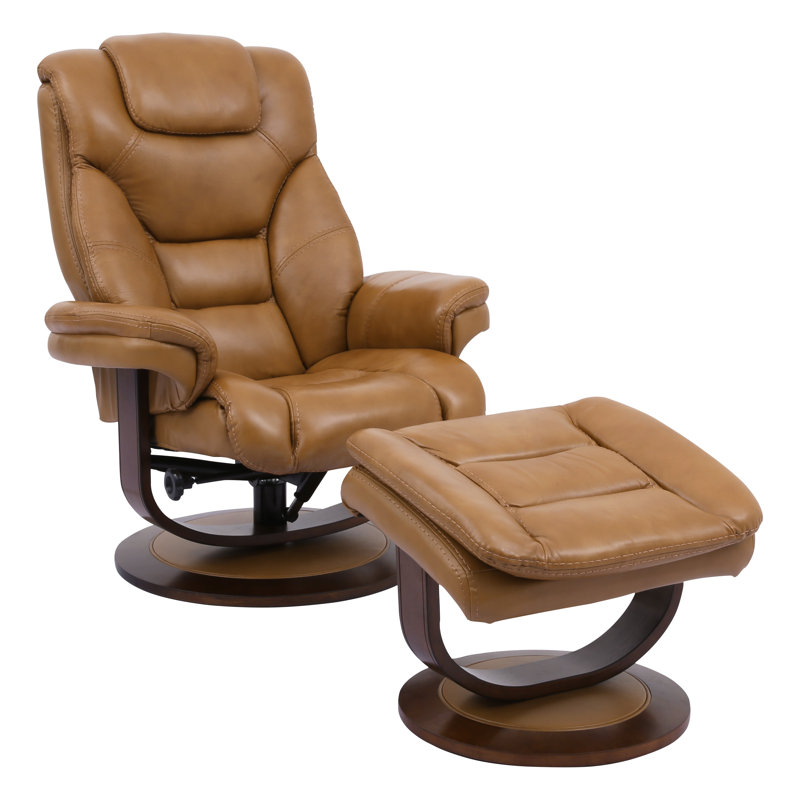 Carolynn 33.5" Wide Leather Match Manual Swivel Ergonomic Recliner with Ottoman, Butterscotch