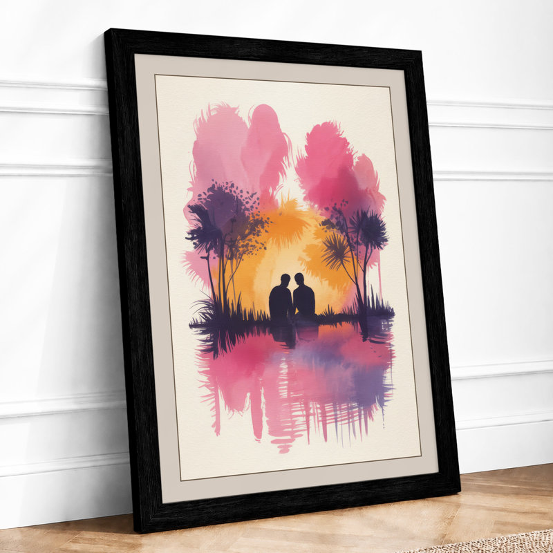 Sunset Together Romantic 1 Piece Single Picture Frame Wall Art, A4 - 29.7 x 21.0 cm, Black