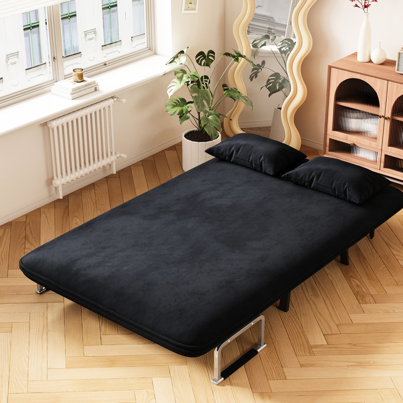 Fauteuil-lit convertible, hauteur 14,05 po, velours doux, noir pour siège de bureau à 39 po à trois fermetures, espace de vie en acier