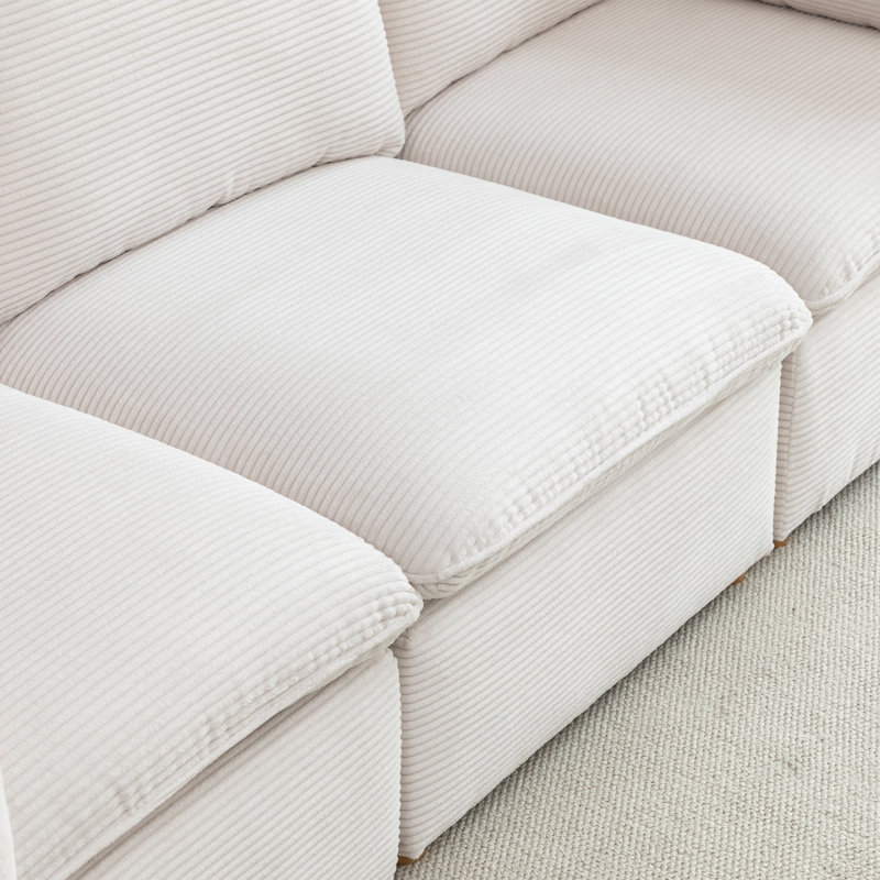 Canapé modulaire avec deux repose-pieds Hepworth Dejohn, H 36 po x l 95,5 po x P 62,5 po, Velours côtelé blanc