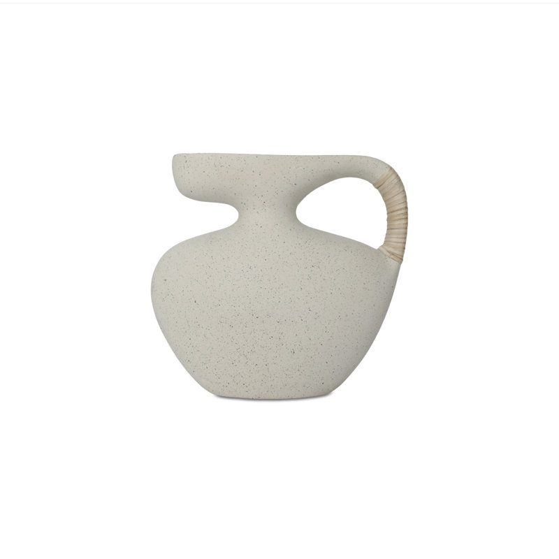 Vase, rectangulaire, écomix, poignée de canne, silhouette sculpturale moderniste, blanc crème, 12.5" H x 6.5" W x 14" D