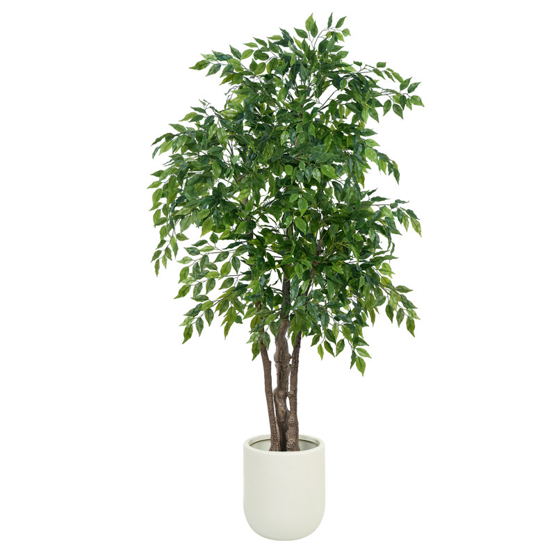 5.6ft Artificial Ficus Tree with White Pot, Tall Fake Plants for Indoor Home Decor, Living Room, Office Decoration