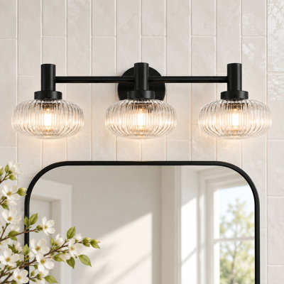 Éclairage de salle de bain à intensité variable en métal 3 lumières avec abat-jour en verre Lumina