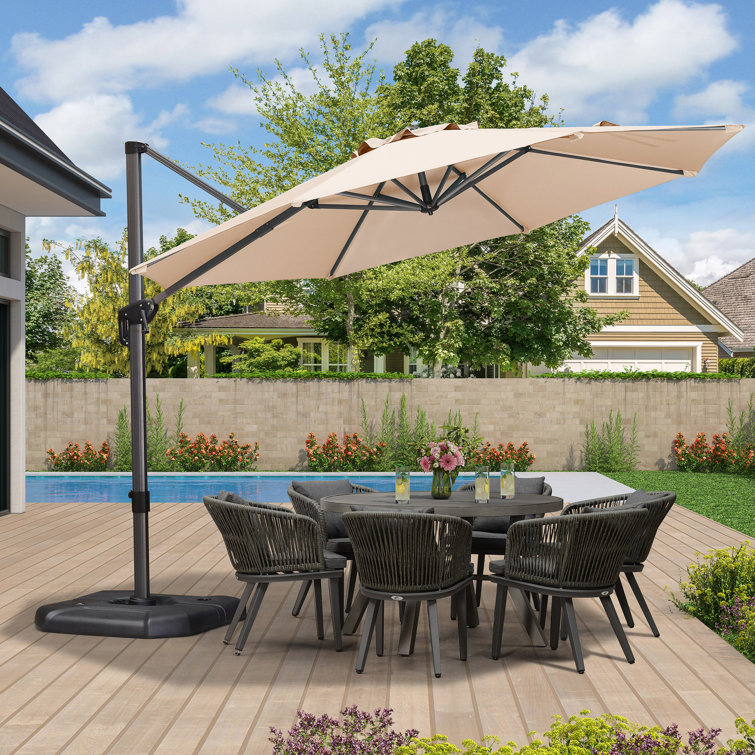 PURPLE LEAF 10 / 11FT Round Outdoor Cantilever Umbrella with Base and 360-degree Rotation