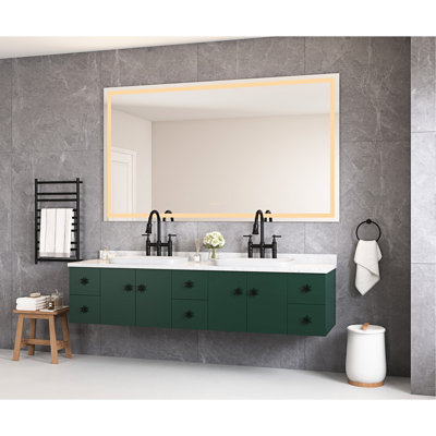 Miroir mural de salle de bain 84 po x 48 po avec fonction de brouillard, lumières avant et arrière à intensité variable, 3 options de couleur, mémoire, incomparable pour les couleurs de maquillage de soin quotidien, superbe