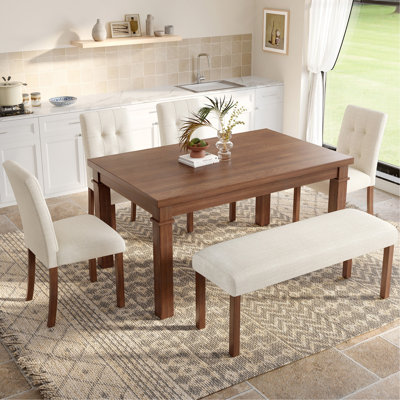 Ensemble de salle à manger moderne 6 pièces, table de cuisine rectangulaire avec 4 chaises et banc rembourrés, idéal pour la salle à manger et le salon