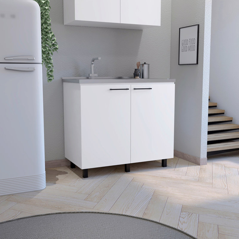 2 éviers utilitaires avec armoire, tablette intérieure, Blanc