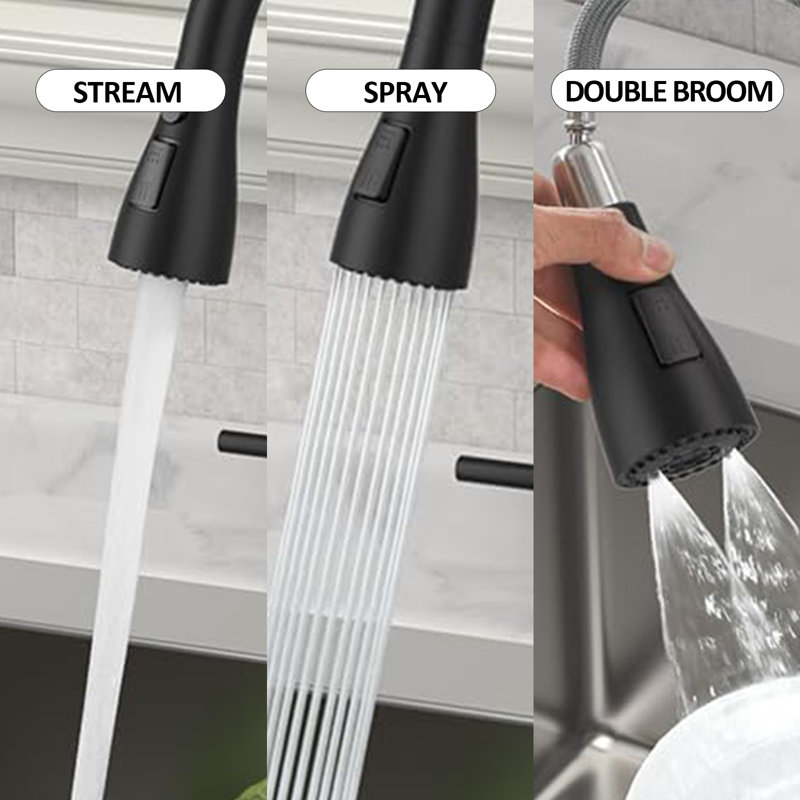 Modern High Arc Double Handle Kitchen Faucet, 4-Hole Kitchen Sink Faucet, Includes Soap Dispenser, Suitable For Kitchen Sink.