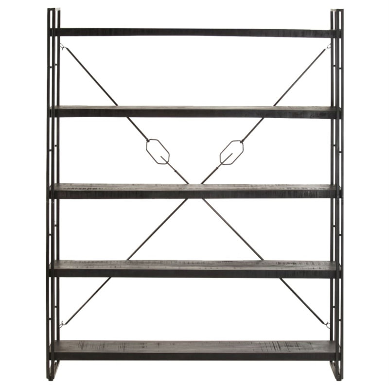 Bibliothèque en bois de manguier massif, Noir, (5 tablettes) H 70,9 po x l 35,4 po x P 11,8 po