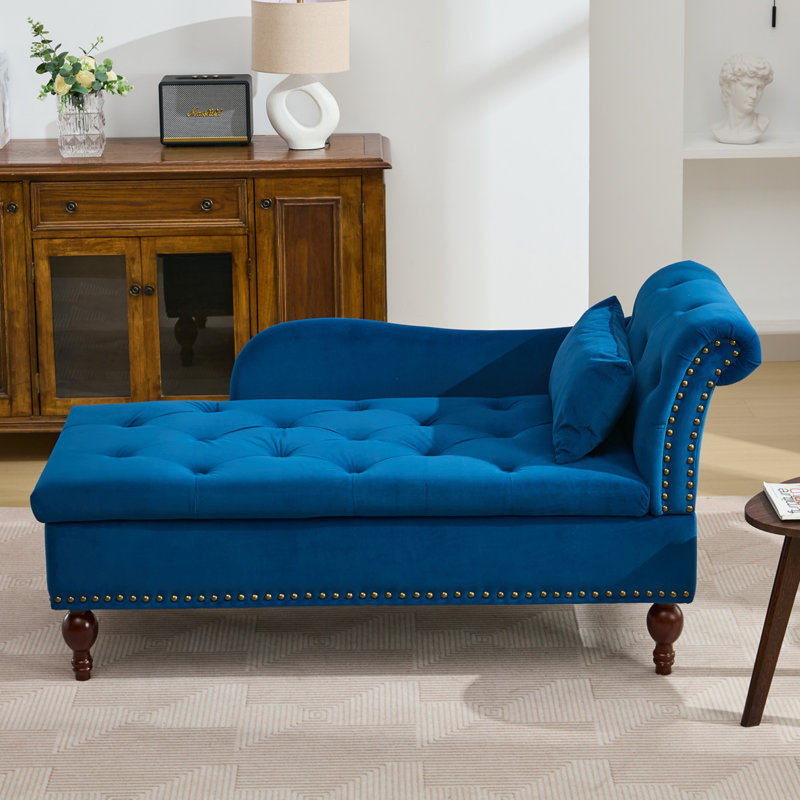 Chaise longue de rangement rembourrée avec coussin de rangement, Marine