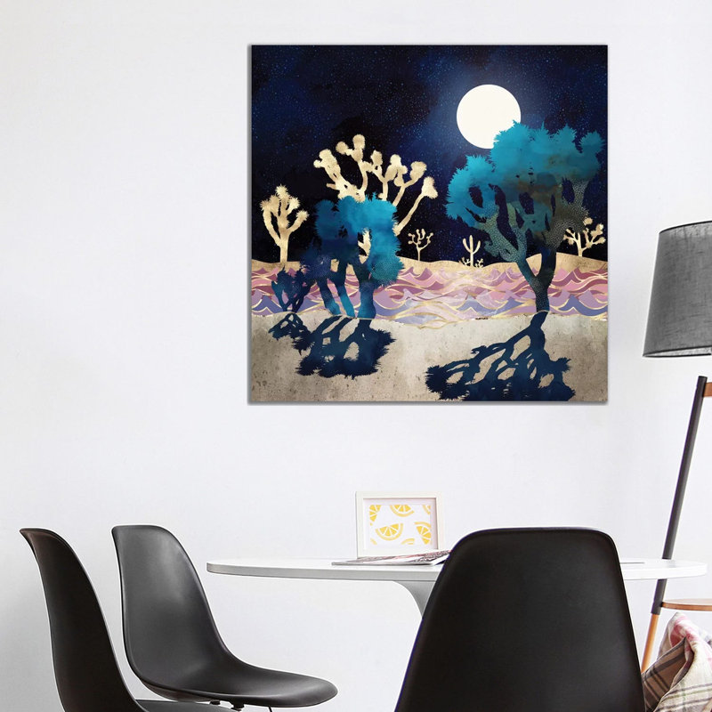 Desert Lake Moonlight - impression d'art graphique, 37" H x 37" W x 1.5" D, Aucun mat, Toile tendue