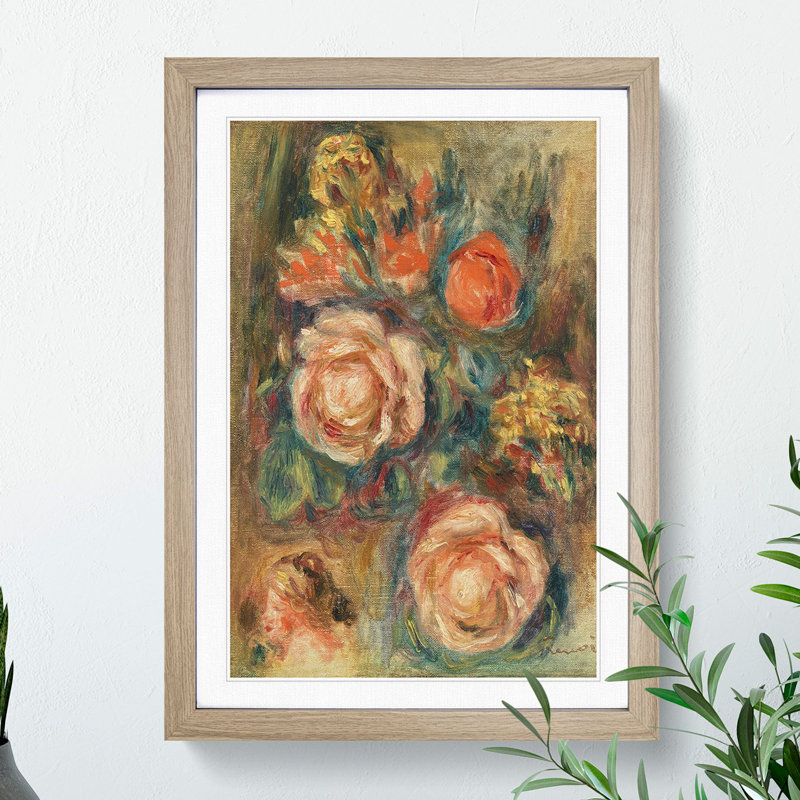 Bouquet of Roses by Pierre-Auguste Renoir - Picture Frame Painting, Oak, 65cm H x 48cm W x 2cm D