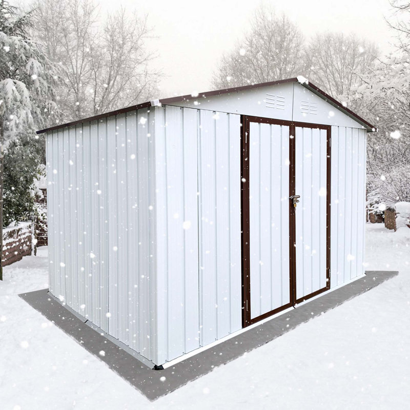 Metal garden sheds 10ft×8ft outdoor storage sheds, White, 75.2" H x 100" W x 120" D