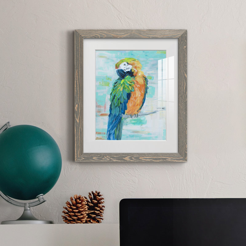 Island Parrot II - peinture encadrée, Encadrement gris, H 20 po x l 17 po x P 1,5 po
