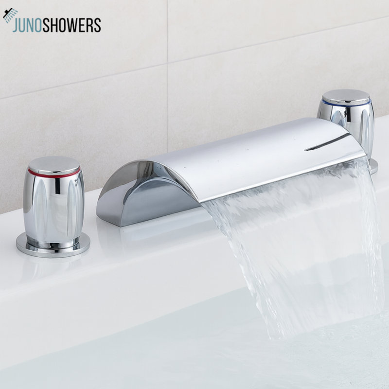 Juno Double Handle Chrome Waterfall Sink & Bathtub Faucet
