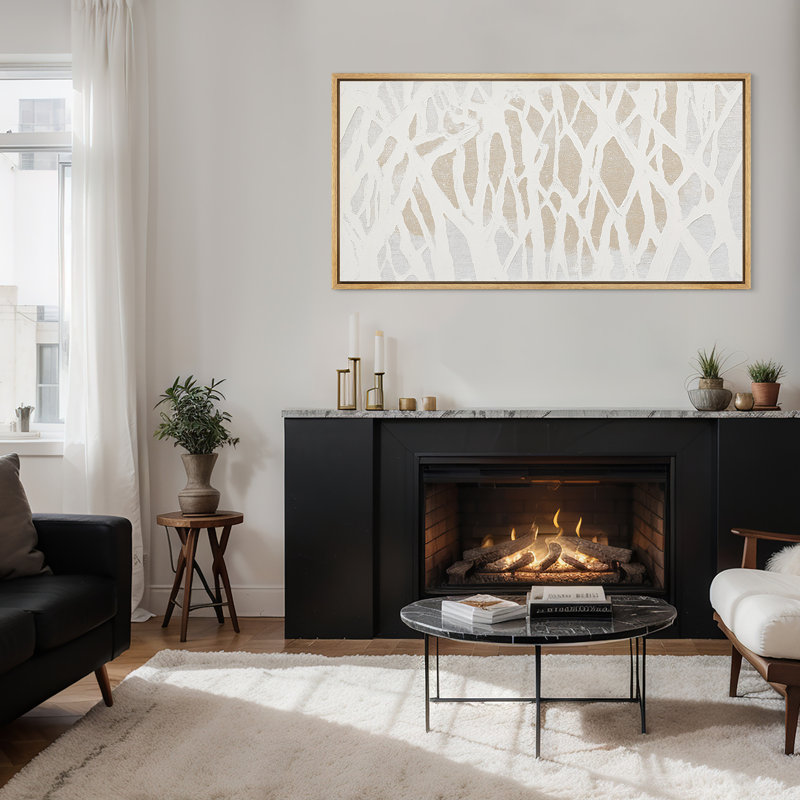 «Minimalist Neutral Branch», motif abstrait sur fond clair - grande impression sur toile encadrée dans la chambre principale